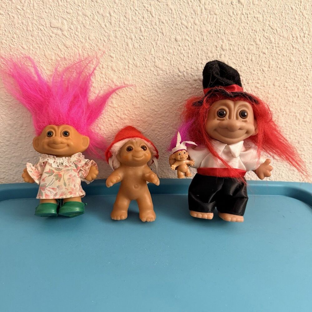 Vintage Troll Doll Lot DAM Ginny Russ 1980s Pink Red Hair Mini Troll Family
